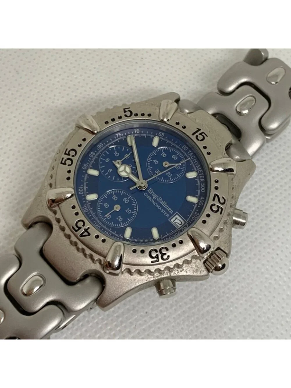 Men's Krug Baumen Chronomaster Watch 39mm Blue Dial Quartz chronograph running